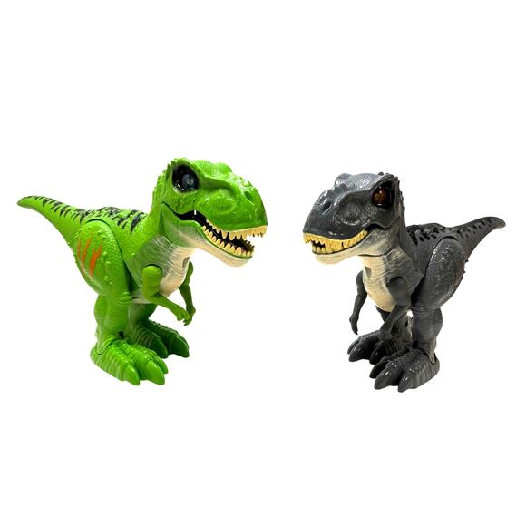 Zuru Robo Alive Walking and Growling T-rex Pair Green Gray TESTED - Picture 1 of 7